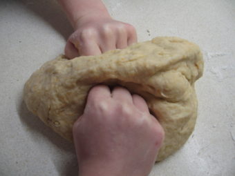 kneading the brioche dough